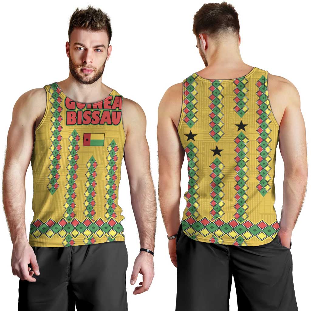 Guinea Bissau Men Tank Top with Yellow Tribal Geometric Design and National Flag - Wonder Print Shop