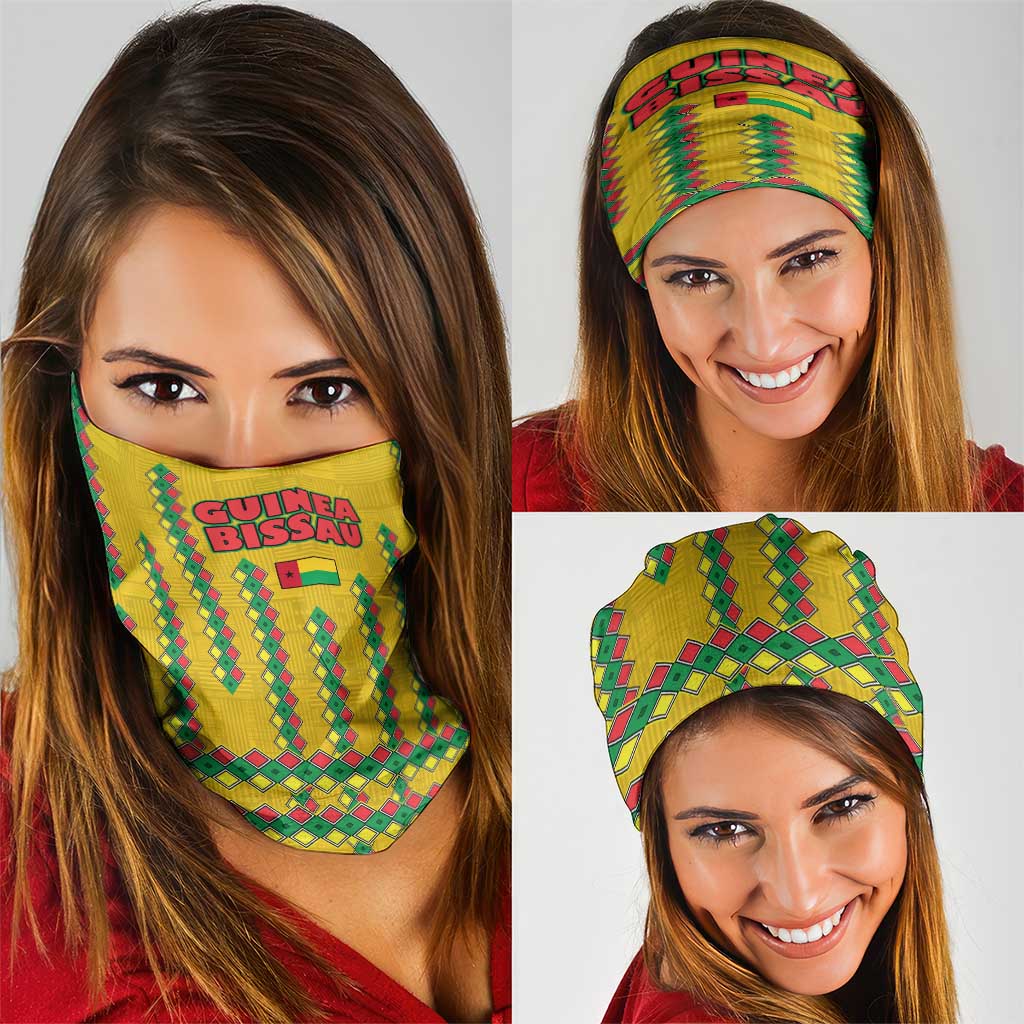 Guinea Bissau Neck Gaiter with Yellow Tribal Geometric Design and National Flag TS04