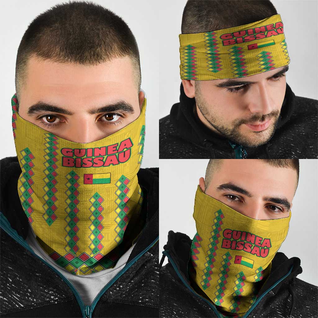 Guinea Bissau Neck Gaiter with Yellow Tribal Geometric Design and National Flag TS04