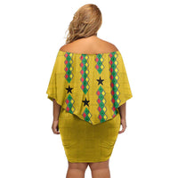 Guinea Bissau Off Shoulder Short Dress with Yellow Tribal Geometric Design and National Flag - Wonder Print Shop
