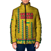 Guinea Bissau Padded Jacket with Yellow Tribal Geometric Design and National Flag - Wonder Print Shop