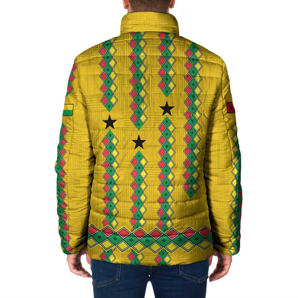 Guinea Bissau Padded Jacket with Yellow Tribal Geometric Design and National Flag - Wonder Print Shop
