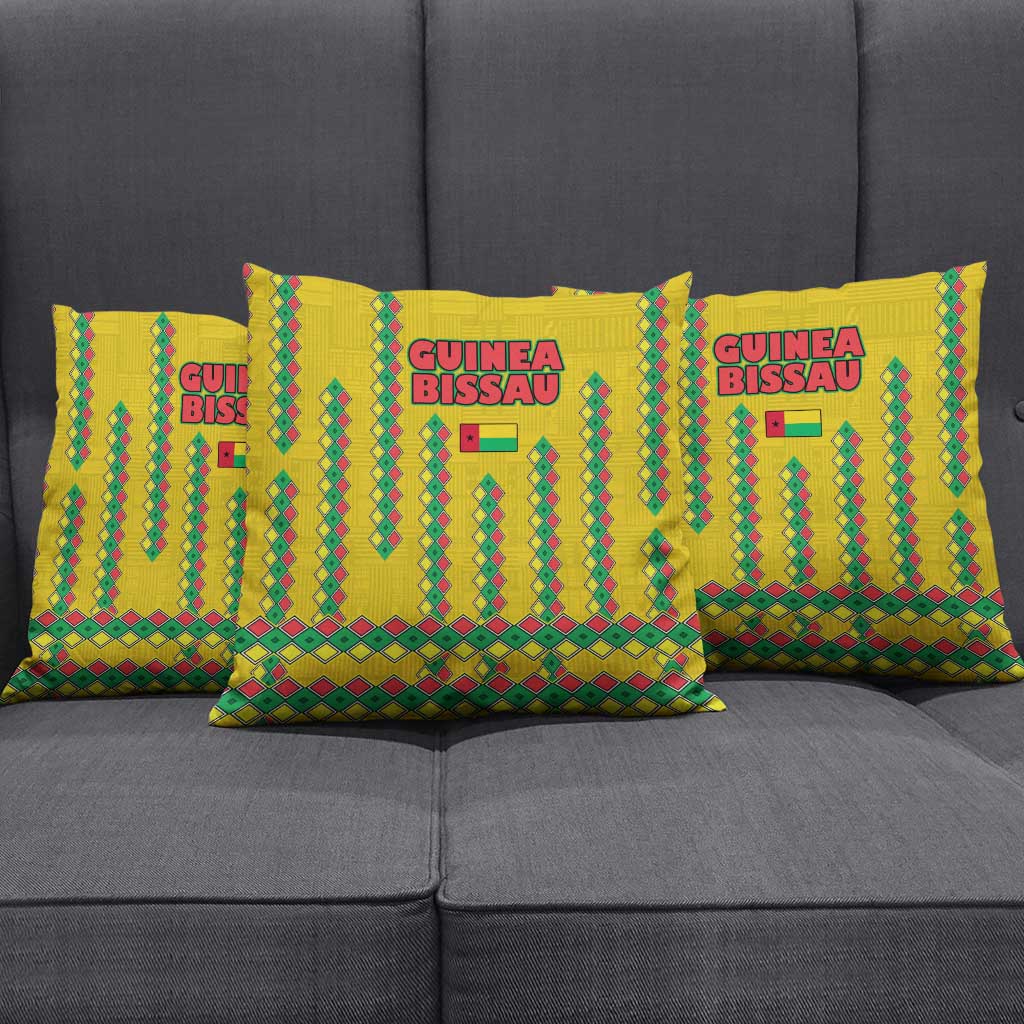 Guinea Bissau Pillow Cover with Yellow Tribal Geometric Design and National Flag - Wonder Print Shop