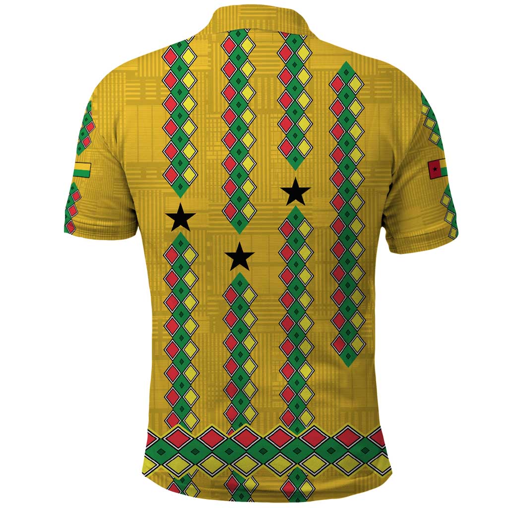 Guinea Bissau Polo Shirt with Yellow Tribal Geometric Design and National Flag - Wonder Print Shop