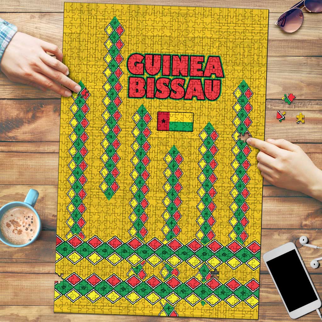 Guinea Bissau Puzzle with Yellow Tribal Geometric Design and National Flag - Wonder Print Shop