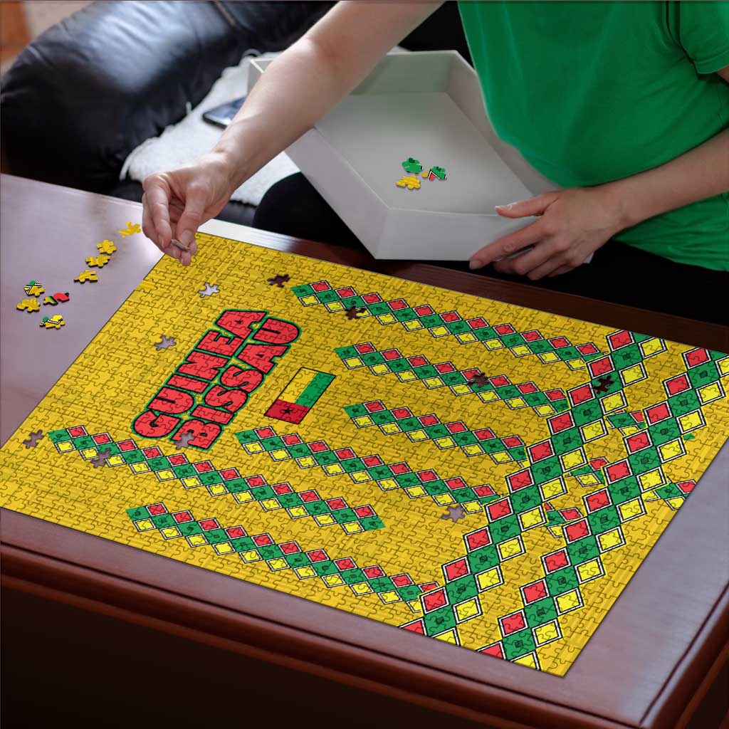 Guinea Bissau Puzzle with Yellow Tribal Geometric Design and National Flag - Wonder Print Shop