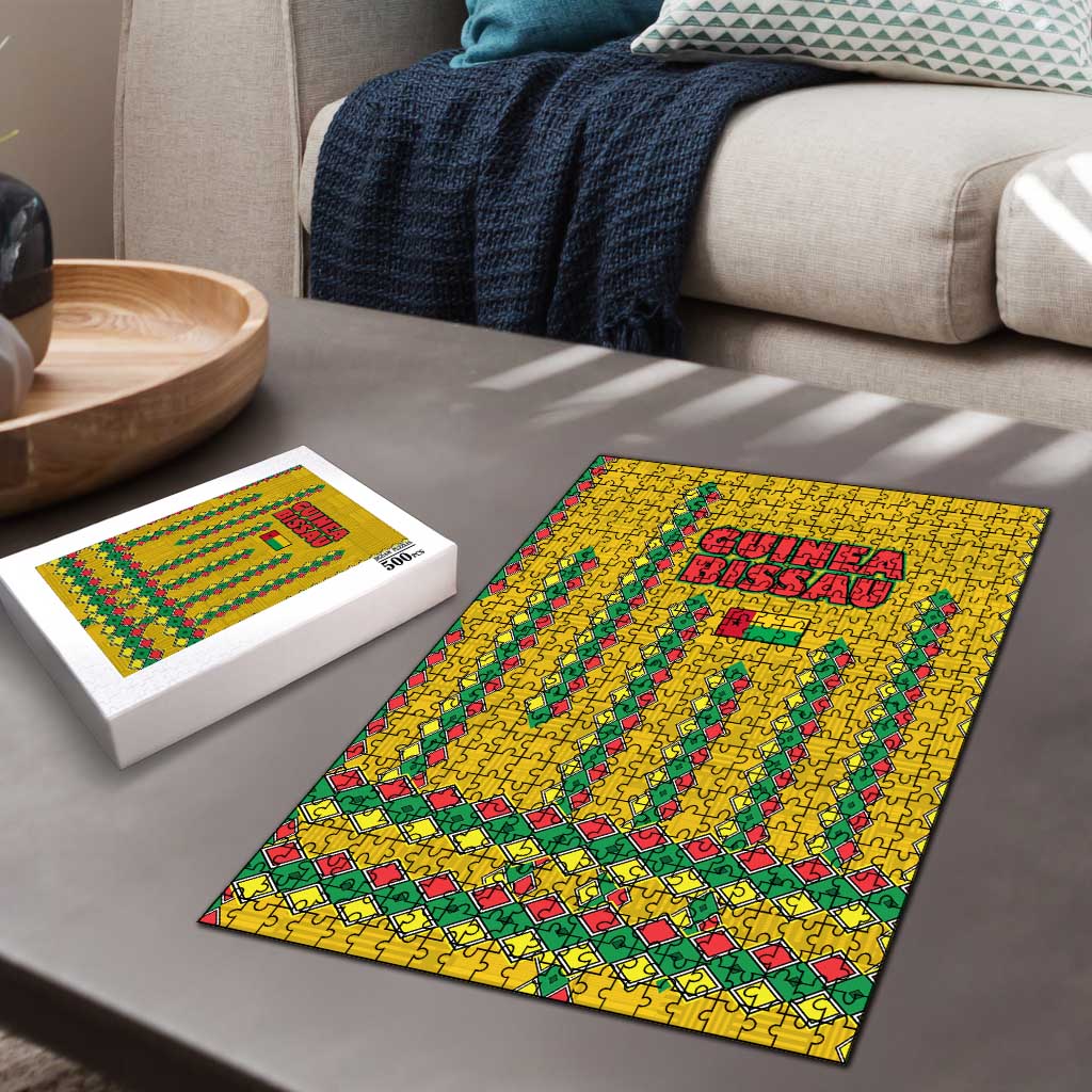 Guinea Bissau Puzzle with Yellow Tribal Geometric Design and National Flag - Wonder Print Shop