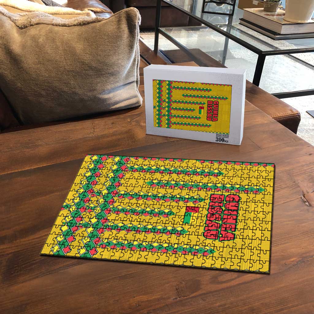 Guinea Bissau Puzzle with Yellow Tribal Geometric Design and National Flag - Wonder Print Shop