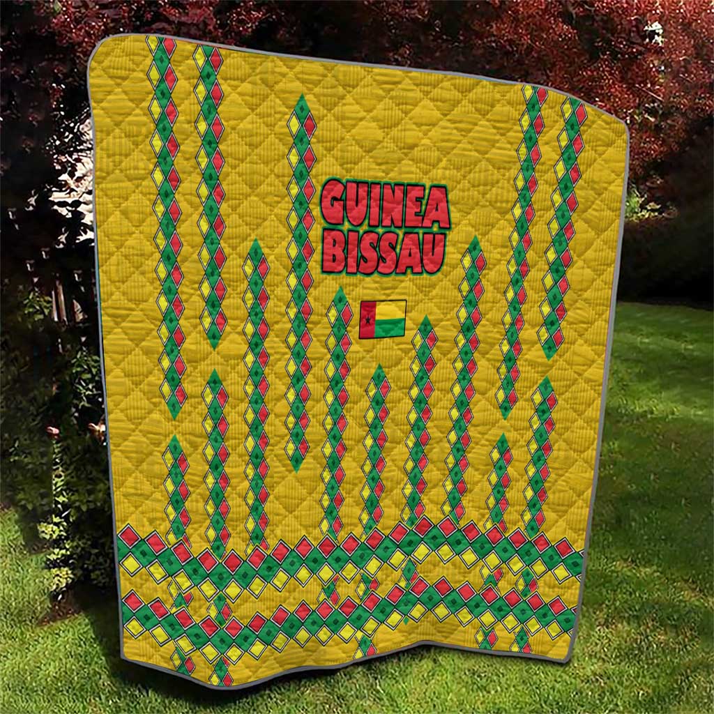 Guinea Bissau Quilt with Yellow Tribal Geometric Design and National Flag - Wonder Print Shop