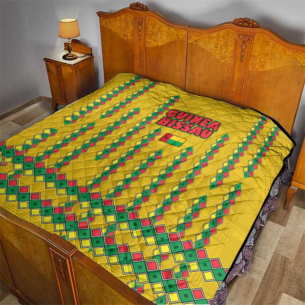 Guinea Bissau Quilt with Yellow Tribal Geometric Design and National Flag - Wonder Print Shop