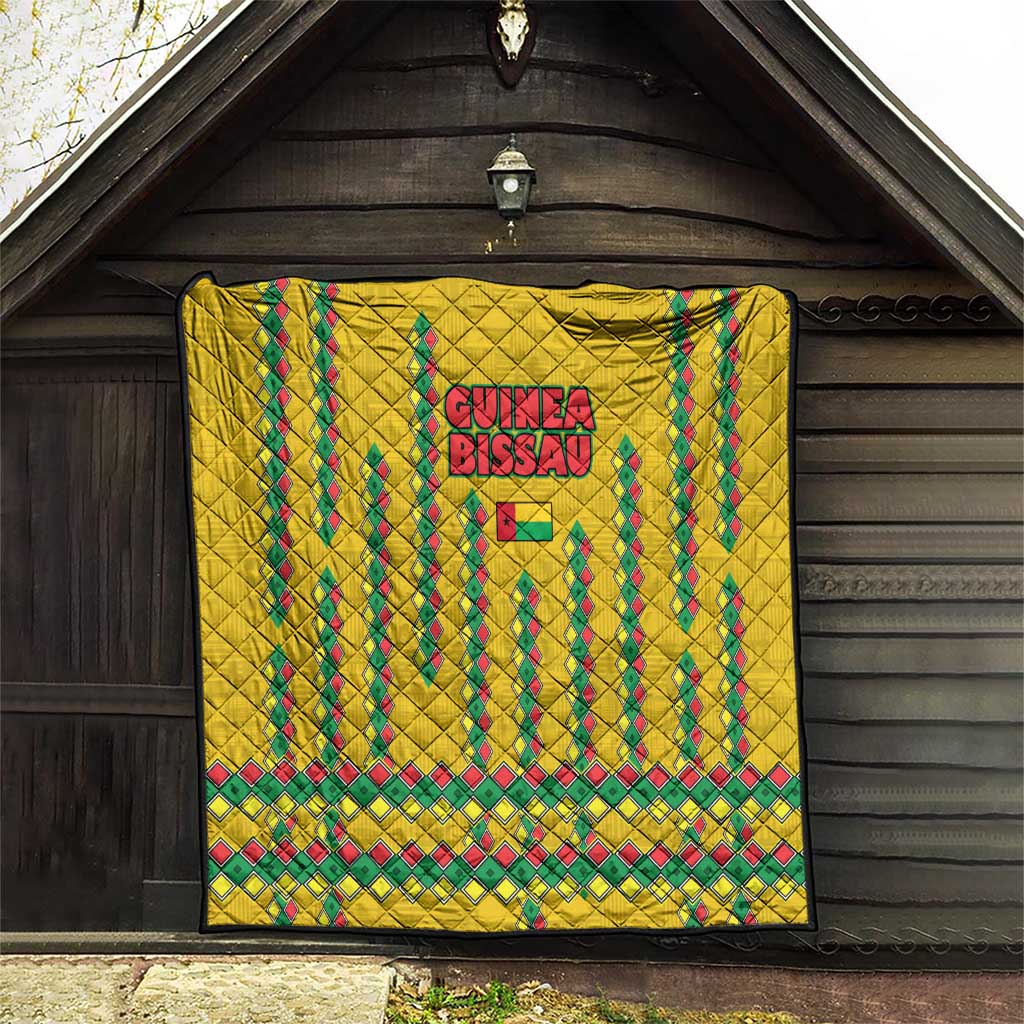 Guinea Bissau Quilt with Yellow Tribal Geometric Design and National Flag - Wonder Print Shop