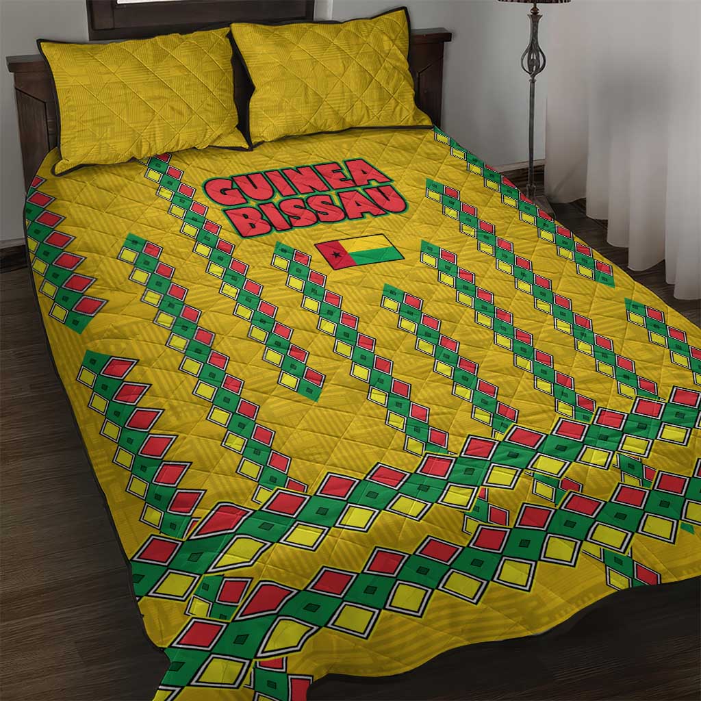 Guinea Bissau Quilt Bed Set with Yellow Tribal Geometric Design and National Flag - Wonder Print Shop