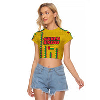 Guinea Bissau Raglan Cropped T Shirt with Yellow Tribal Geometric Design and National Flag - Wonder Print Shop
