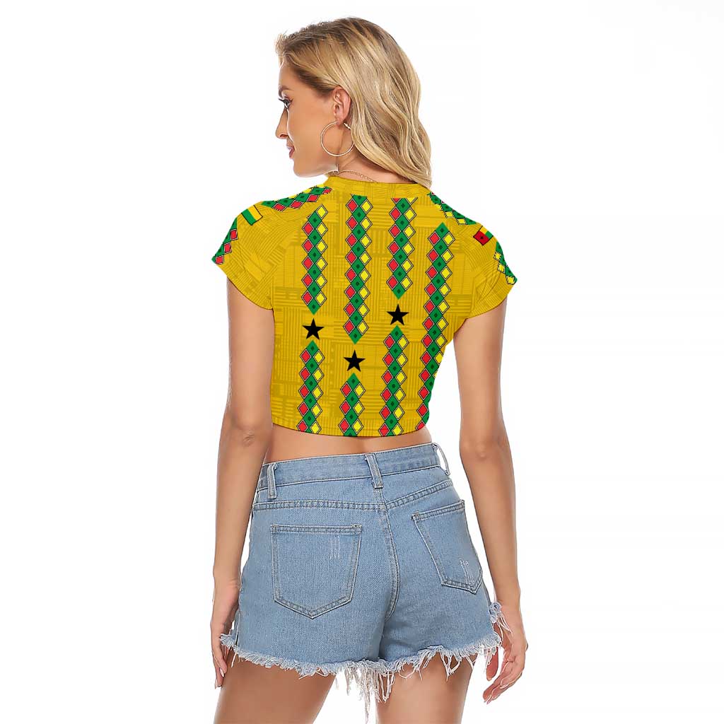 Guinea Bissau Raglan Cropped T Shirt with Yellow Tribal Geometric Design and National Flag - Wonder Print Shop