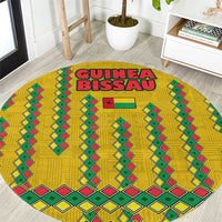 Guinea Bissau Round Carpet with Yellow Tribal Geometric Design and National Flag - Wonder Print Shop