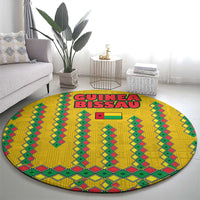 Guinea Bissau Round Carpet with Yellow Tribal Geometric Design and National Flag - Wonder Print Shop