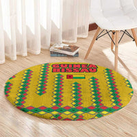 Guinea Bissau Round Carpet with Yellow Tribal Geometric Design and National Flag - Wonder Print Shop