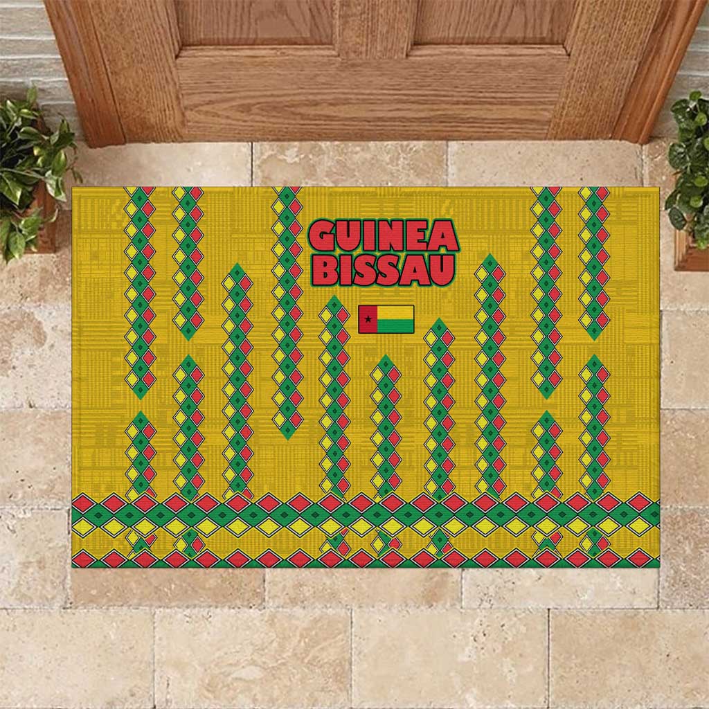 Guinea Bissau Rubber Doormat with Yellow Tribal Geometric Design and National Flag - Wonder Print Shop