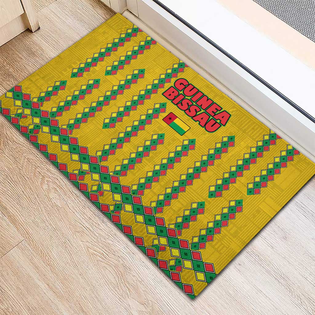 Guinea Bissau Rubber Doormat with Yellow Tribal Geometric Design and National Flag - Wonder Print Shop