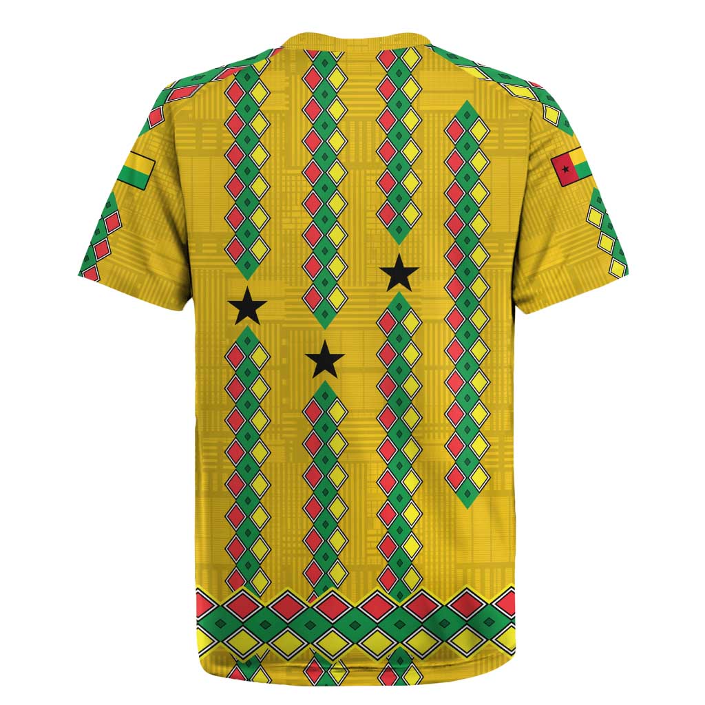 Guinea Bissau Rugby Jersey with Yellow Tribal Geometric Design and National Flag - Wonder Print Shop