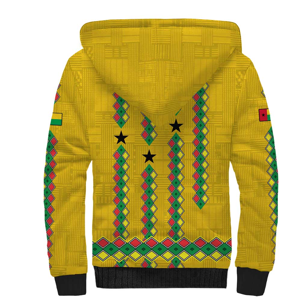 Guinea Bissau Sherpa Hoodie with Yellow Tribal Geometric Design and National Flag - Wonder Print Shop