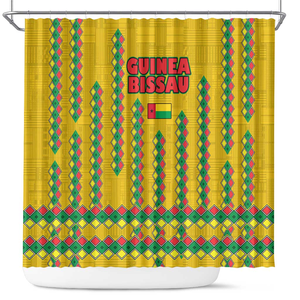 Guinea Bissau Shower Curtain with Yellow Tribal Geometric Design and National Flag - Wonder Print Shop