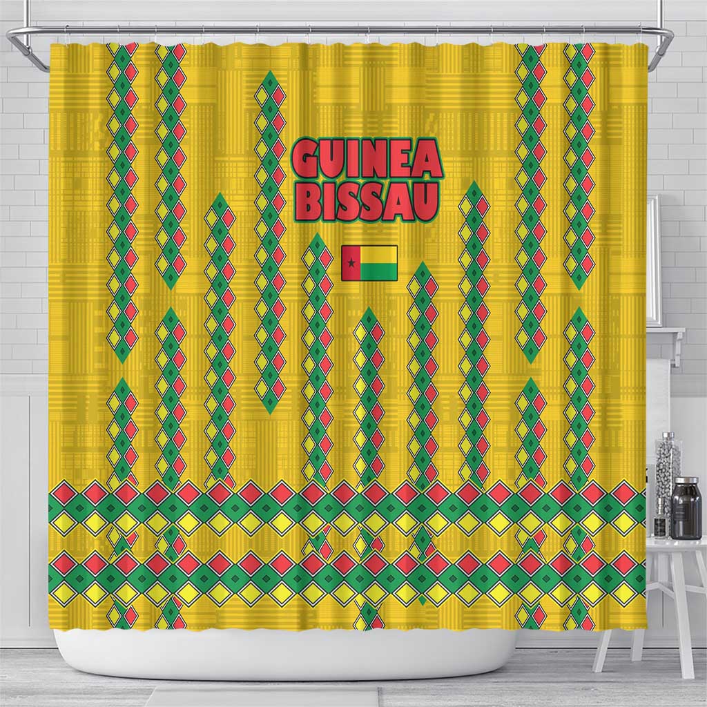 Guinea Bissau Shower Curtain with Yellow Tribal Geometric Design and National Flag - Wonder Print Shop