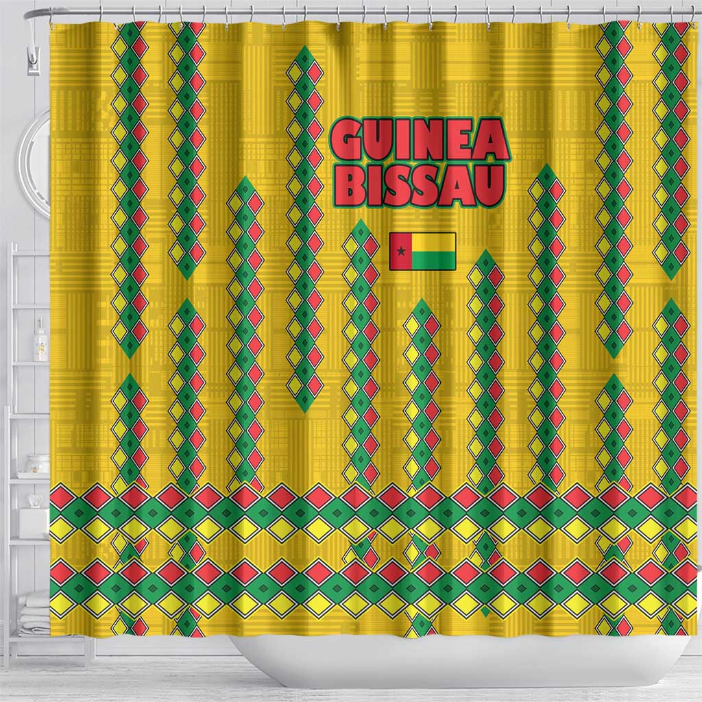 Guinea Bissau Shower Curtain with Yellow Tribal Geometric Design and National Flag - Wonder Print Shop
