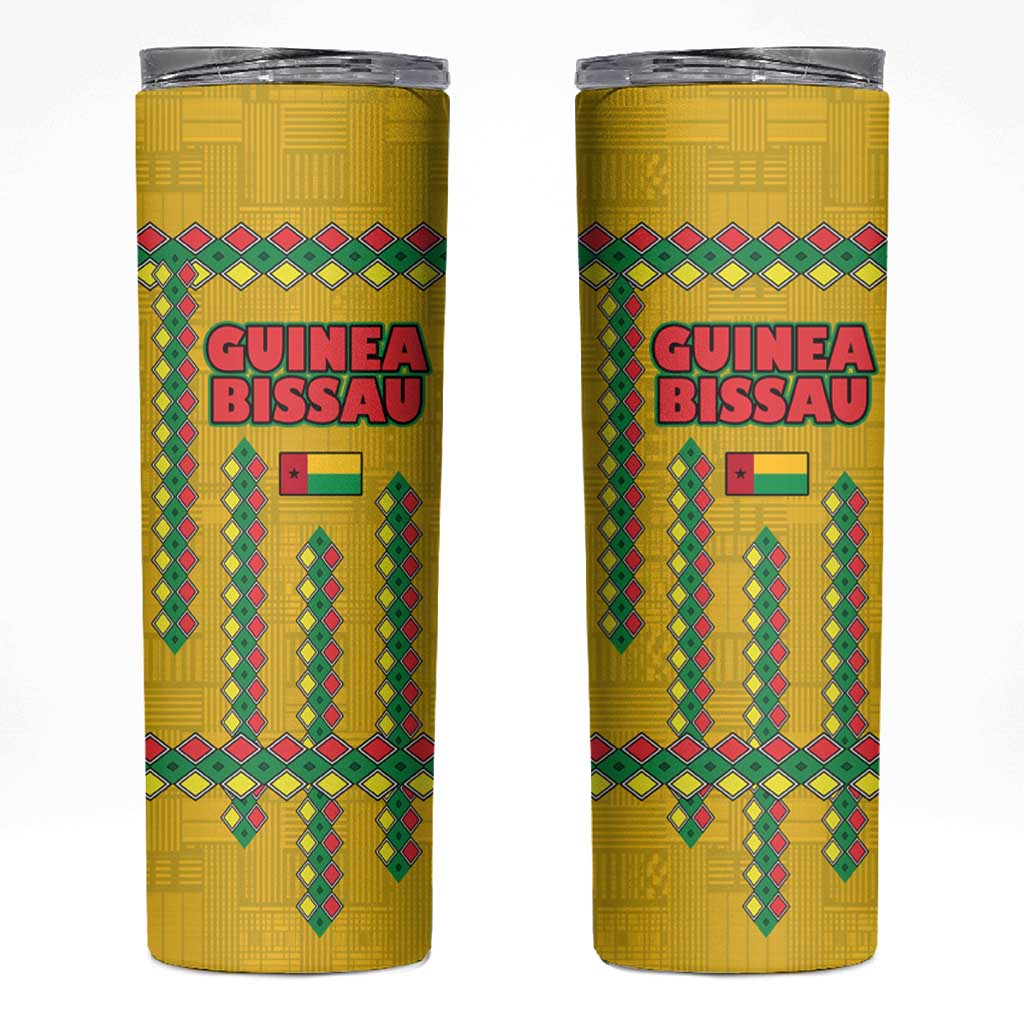 Guinea Bissau Skinny Tumbler with Yellow Tribal Geometric Design and National Flag - Wonder Print Shop