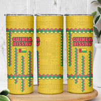 Guinea Bissau Skinny Tumbler with Yellow Tribal Geometric Design and National Flag - Wonder Print Shop
