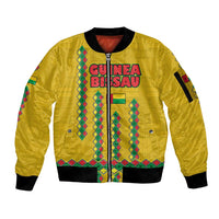 Guinea Bissau Sleeve Zip Bomber Jacket with Yellow Tribal Geometric Design and National Flag - Wonder Print Shop