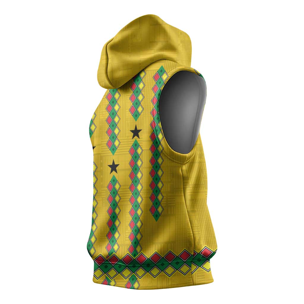 Guinea Bissau Sleeveless Hoodie with Yellow Tribal Geometric Design and National Flag - Wonder Print Shop
