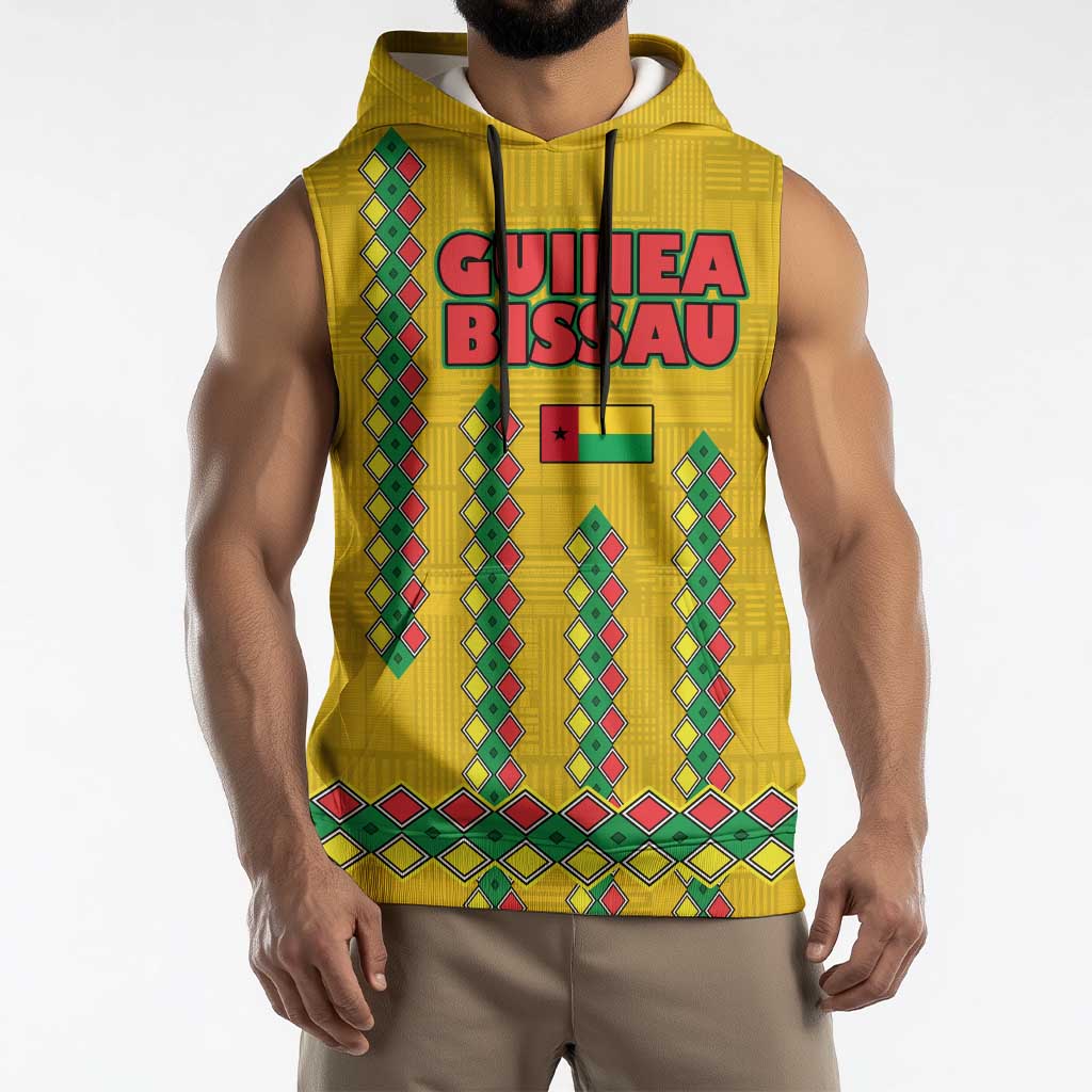 Guinea Bissau Sleeveless Hoodie with Yellow Tribal Geometric Design and National Flag - Wonder Print Shop