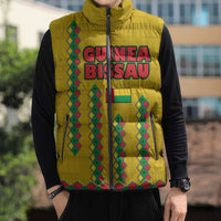 Guinea Bissau Sleeveless Puffer Jacket with Yellow Tribal Geometric Design and National Flag - Wonder Print Shop