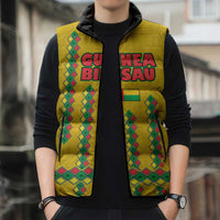 Guinea Bissau Sleeveless Puffer Jacket with Yellow Tribal Geometric Design and National Flag - Wonder Print Shop