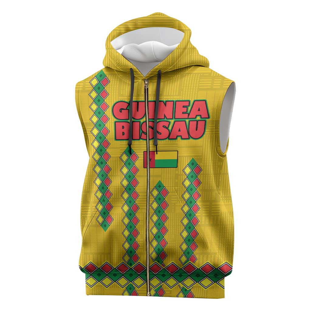 Guinea Bissau Sleeveless Zip Hoodie with Yellow Tribal Geometric Design and National Flag - Wonder Print Shop