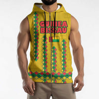 Guinea Bissau Sleeveless Zip Hoodie with Yellow Tribal Geometric Design and National Flag - Wonder Print Shop