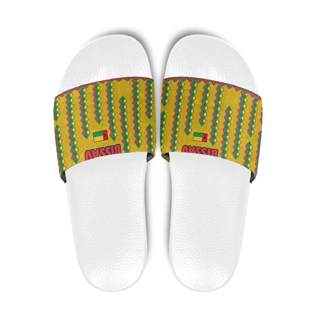 Guinea Bissau Slide Sandals with Yellow Tribal Geometric Design and National Flag - Wonder Print Shop