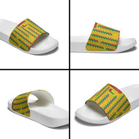 Guinea Bissau Slide Sandals with Yellow Tribal Geometric Design and National Flag - Wonder Print Shop