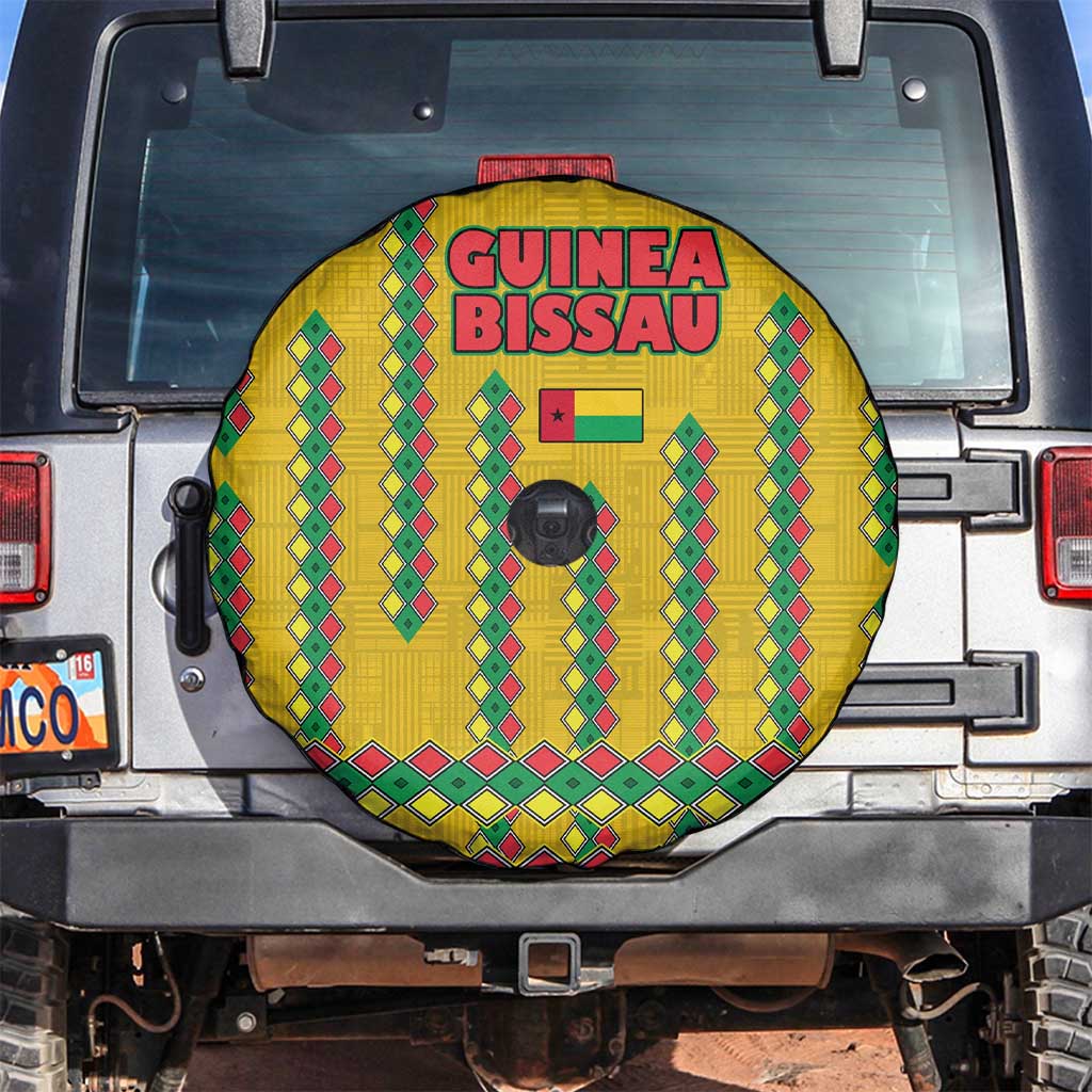 Guinea Bissau Spare Tire Cover with Yellow Tribal Geometric Design and National Flag - Wonder Print Shop