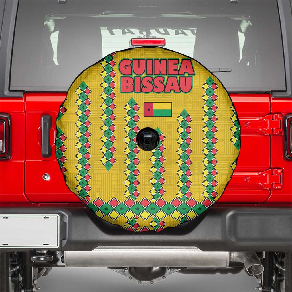 Guinea Bissau Spare Tire Cover with Yellow Tribal Geometric Design and National Flag - Wonder Print Shop
