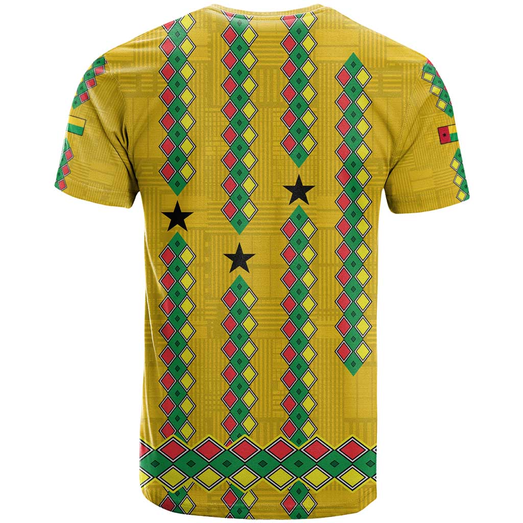 Guinea Bissau T Shirt with Yellow Tribal Geometric Design and National Flag - Wonder Print Shop