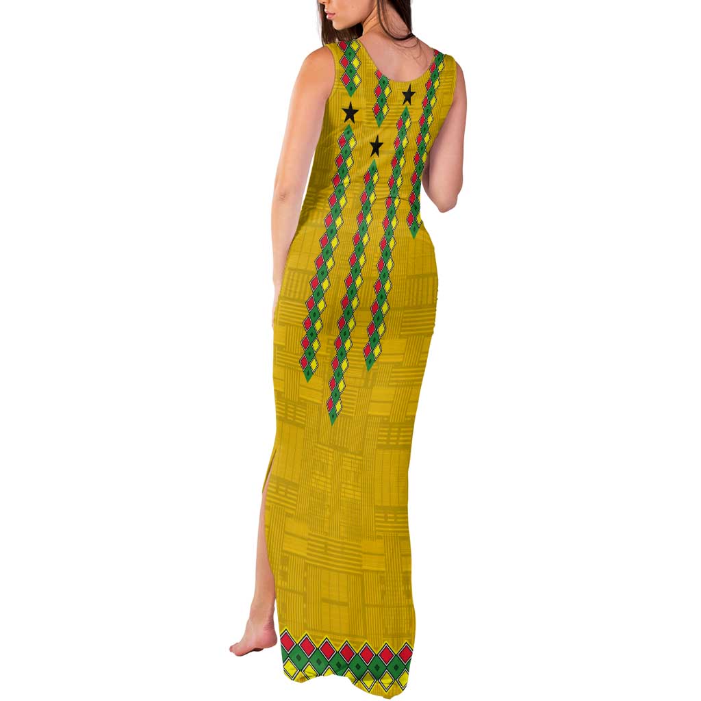 Guinea Bissau Tank Maxi Dress with Yellow Tribal Geometric Design and National Flag - Wonder Print Shop