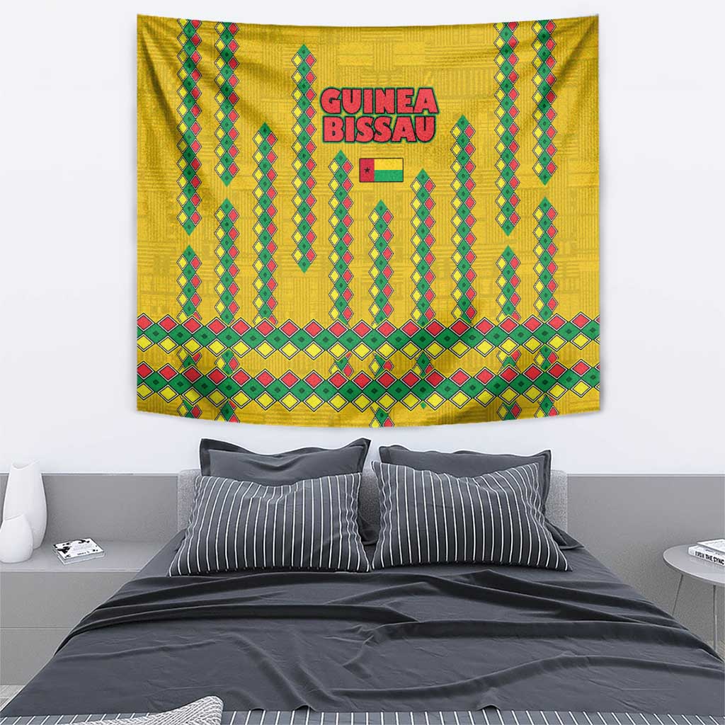 Guinea Bissau Tapestry with Yellow Tribal Geometric Design and National Flag - Wonder Print Shop