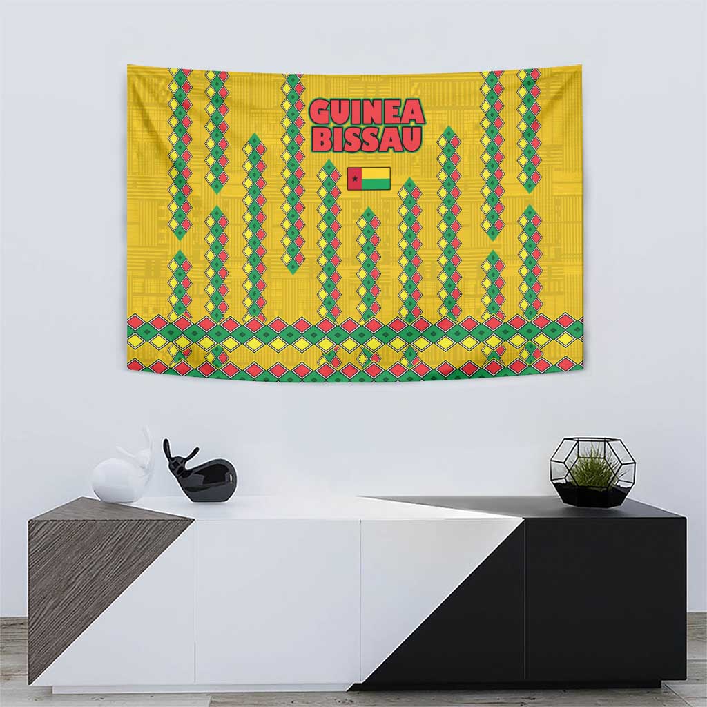 Guinea Bissau Tapestry with Yellow Tribal Geometric Design and National Flag - Wonder Print Shop