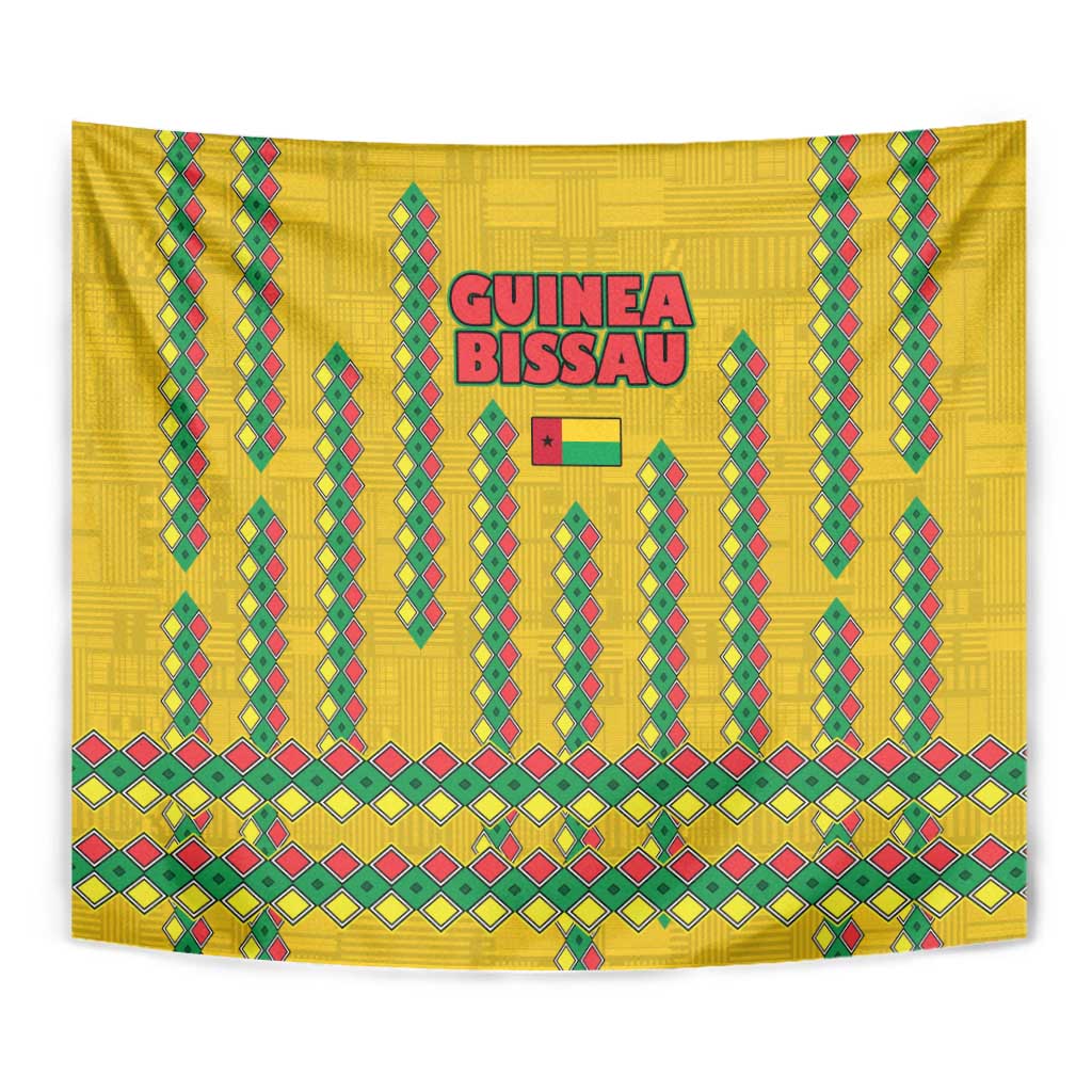 Guinea Bissau Tapestry with Yellow Tribal Geometric Design and National Flag - Wonder Print Shop