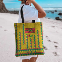 Guinea Bissau Tote Bag with Yellow Tribal Geometric Design and National Flag - Wonder Print Shop