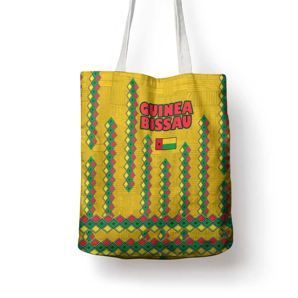 Guinea Bissau Tote Bag with Yellow Tribal Geometric Design and National Flag - Wonder Print Shop