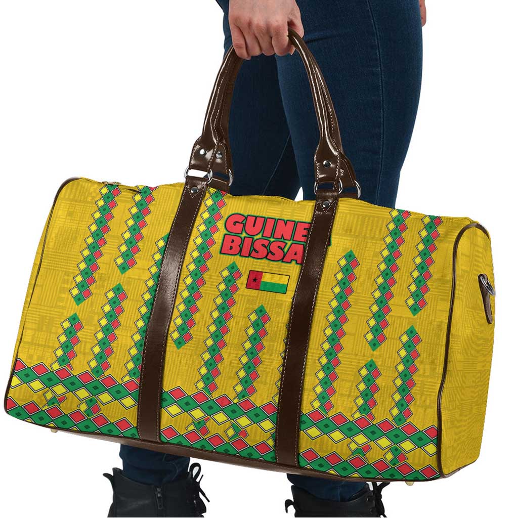 Guinea Bissau Travel Bag with Yellow Tribal Geometric Design and National Flag - Wonder Print Shop