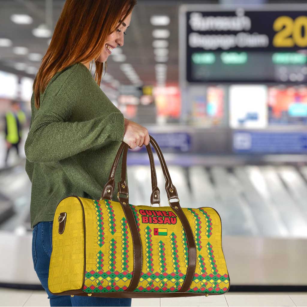 Guinea Bissau Travel Bag with Yellow Tribal Geometric Design and National Flag - Wonder Print Shop